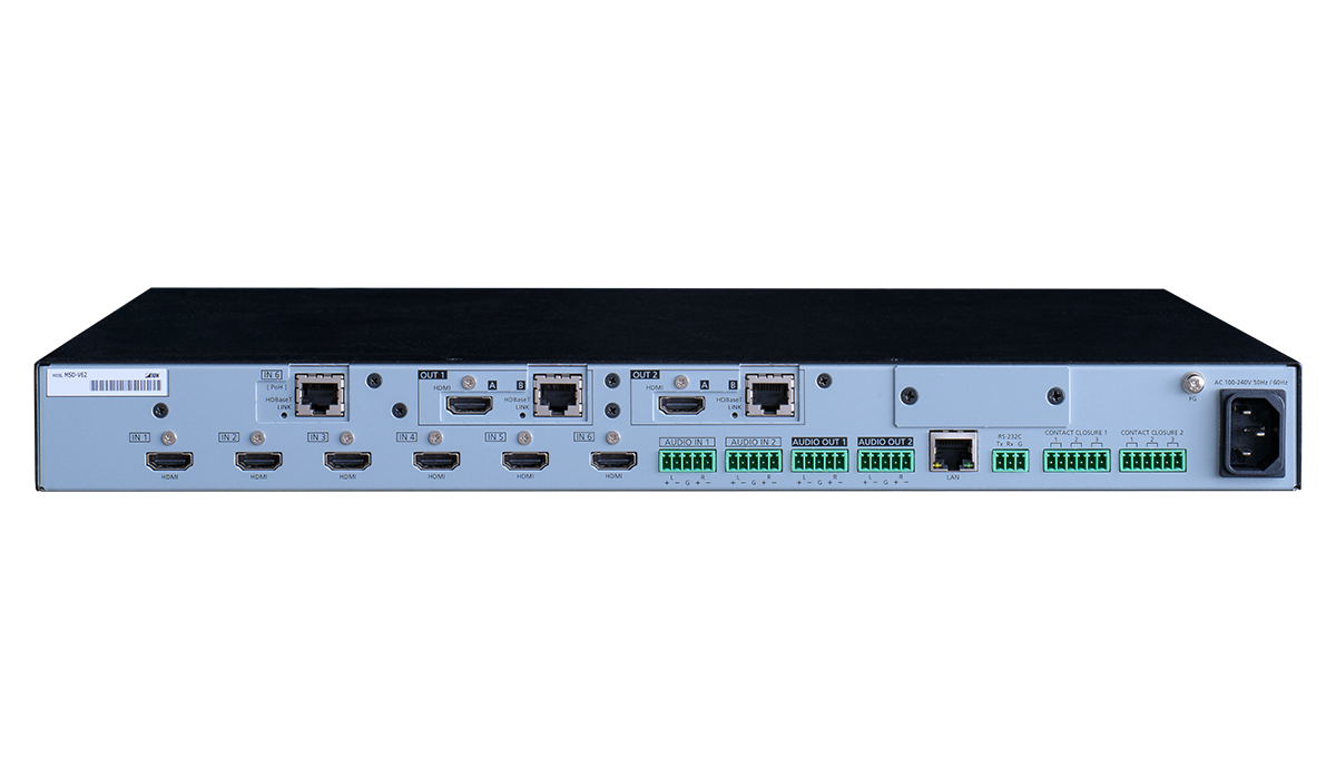 MSD-V62UT , 4K@60 Digital Multi Switcher with 6 Inputs and 2 Outputs, HDBaseT Output model