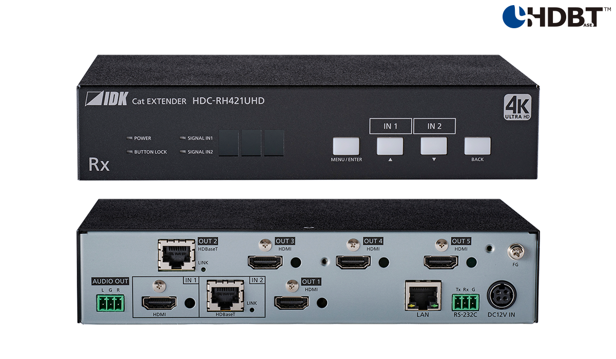HDC-RH421UHD - 4K@60 HDBaseT Receiver with 2 Inputs & 5 Outputs